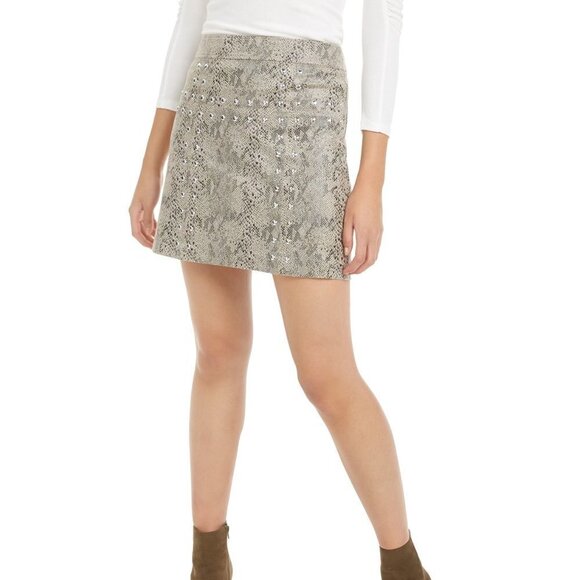 𝅺bar III Studded Snake Print Faux Suede Mini Skirt - Picture 1 of 6